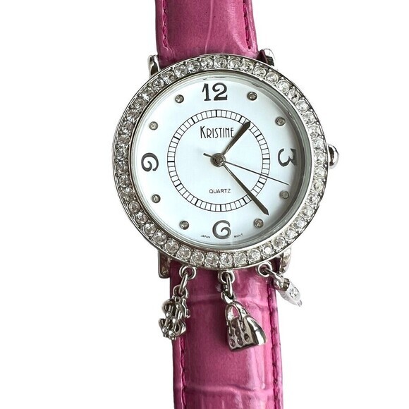 Kristine Women's Quartz Wrist Watch Rhinestone/Charms Pink Japan Movement 7.5 in - Picture 5 of 14